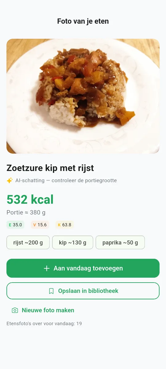 Calorieën via foto