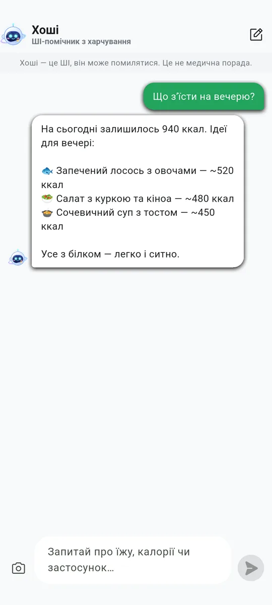 Хоші — ваш ШІ-помічник з харчування