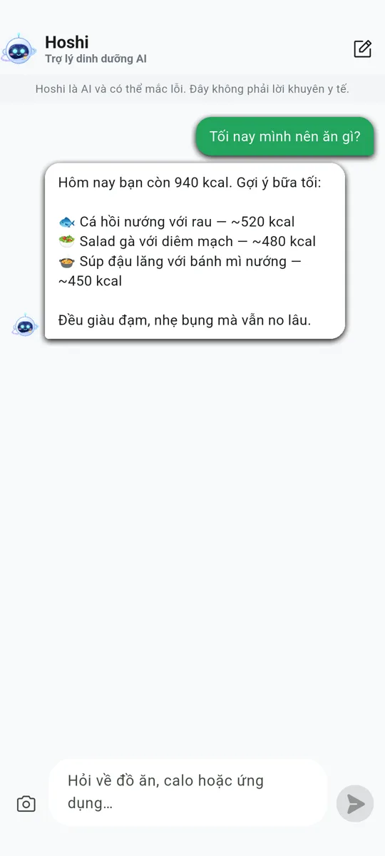 Hoshi, trợ lý dinh dưỡng AI của bạn